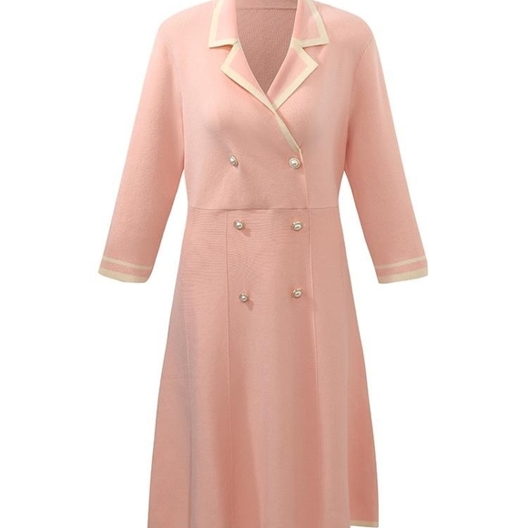 Double-Breasted Long-Sleeve Pink Dress - Picture 4 of 9